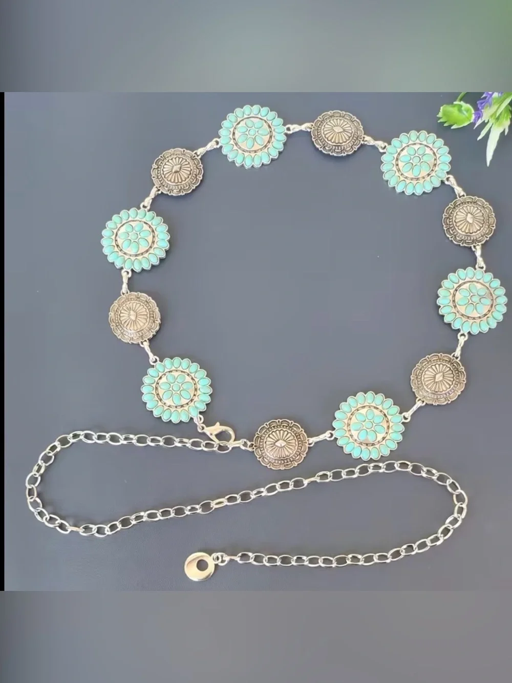 Western Belt Turquoise Floral Medallion Statement Belt